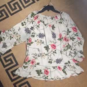 Floral Print Ruffled Tunic with 3/4 sleeve